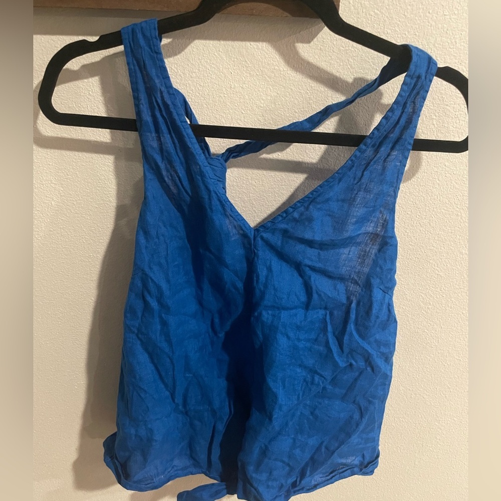 Inc‎ royal blue linen tank top blouse size Large